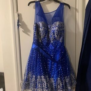 Blue sparkly above the knee prom dress